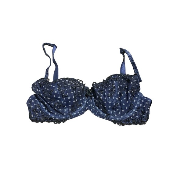 Felina Women’s Bra 34C Blue White Polka dot Underwire No Padding - Picture 1 of 4